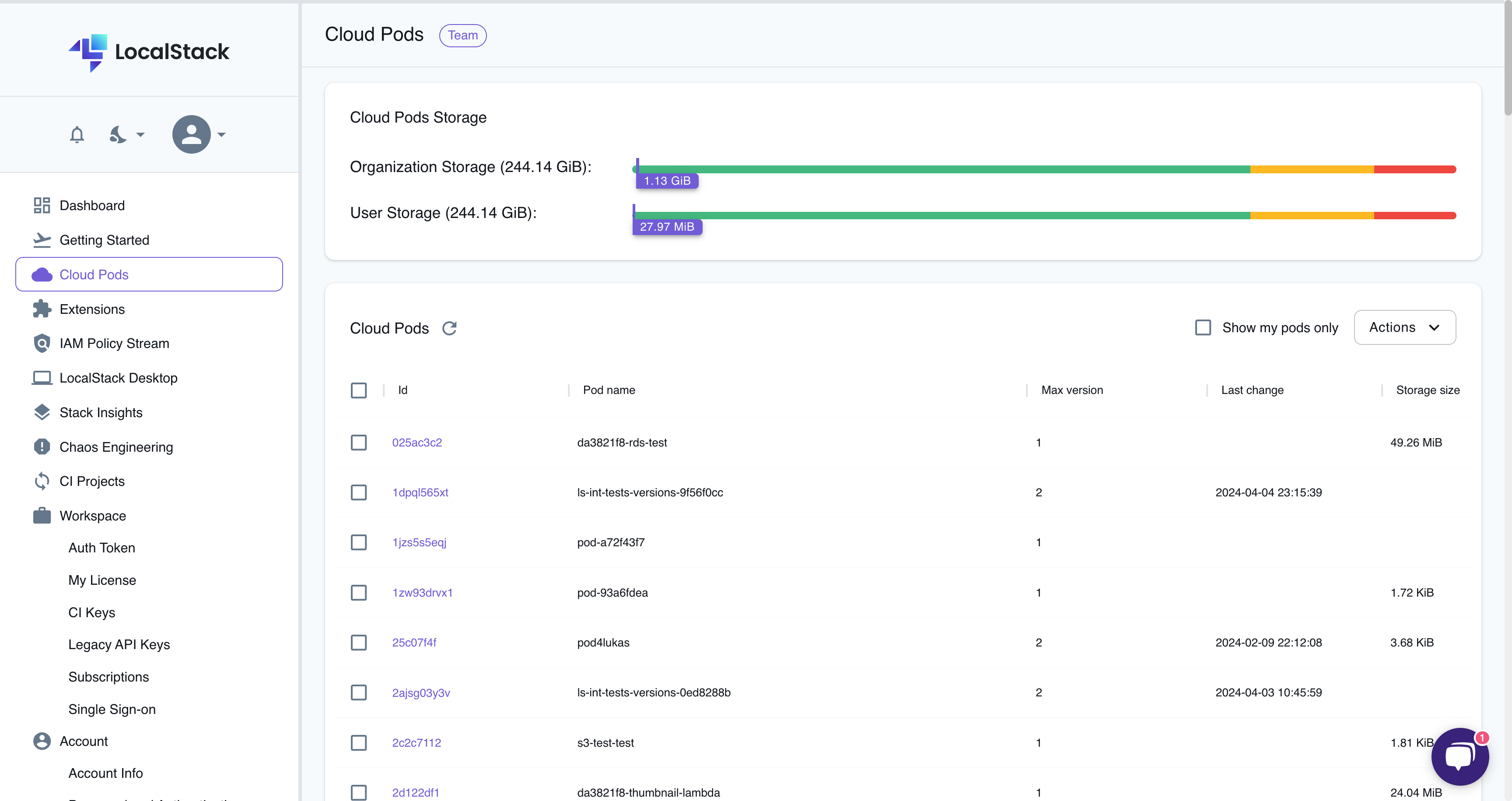 Cloud Pods Browser listing saved Cloud Pods
